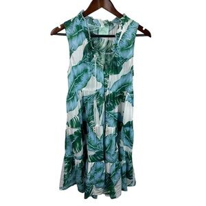 True Destinations | Tropical Green Palm Print Sleeveless Dress